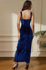 Load image into Gallery viewer, Sexy Royal Blue Velvet Bodycon Cocktail Dress with Slit