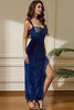 Load image into Gallery viewer, Sexy Royal Blue Velvet Bodycon Cocktail Dress with Slit