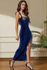 Load image into Gallery viewer, Sexy Royal Blue Velvet Bodycon Cocktail Dress with Slit