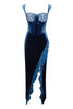 Load image into Gallery viewer, Sexy Royal Blue Velvet Bodycon Cocktail Dress with Slit