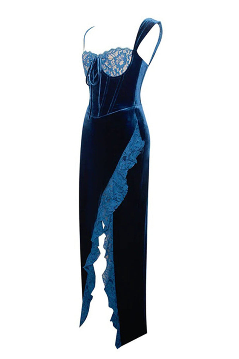 Load image into Gallery viewer, Sexy Royal Blue Velvet Bodycon Cocktail Dress with Slit