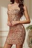 Load image into Gallery viewer, Sparkly Champagne Strapless Corset Sequined Short Party Dress