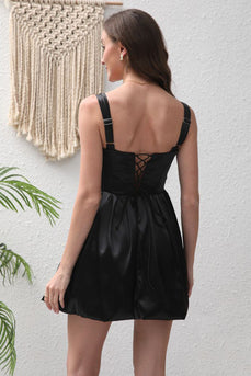 Black A-Line Satin Short Party Dress