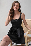 Black A-Line Satin Short Party Dress