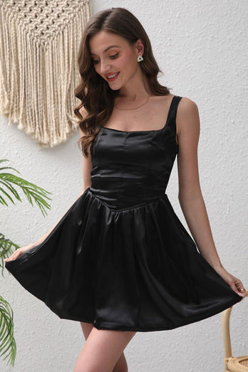 Black A-Line Satin Short Party Dress