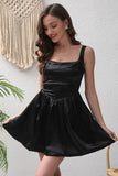 Black A-Line Satin Short Party Dress