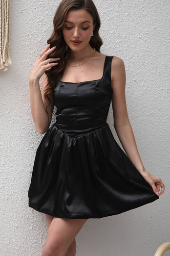 Black A-Line Satin Short Party Dress