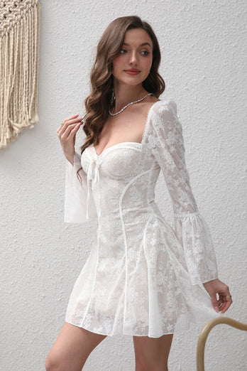 White Corset Embroidery A-Line Short Party Dress