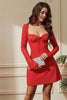 Load image into Gallery viewer, Red A-Line Lace Long Sleeves Short Party Dress