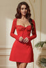 Load image into Gallery viewer, Red A-Line Lace Long Sleeves Short Party Dress