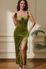 Load image into Gallery viewer, Green Mermaid Velvet Corset Long Party Dress with Laced Slit