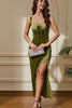 Load image into Gallery viewer, Green Mermaid Velvet Corset Long Party Dress with Laced Slit