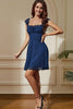 Load image into Gallery viewer, Navy Laced Square Neck A-Line Short Party Dress