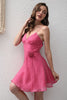 Load image into Gallery viewer, Fuchsia A-Line Spaghetti Straps Flower Short Party Dress