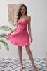 Load image into Gallery viewer, Fuchsia A-Line Spaghetti Straps Flower Short Party Dress