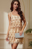 Load image into Gallery viewer, Sparkly Golden Sheath One Shoulder Short Party Dress with Tassels