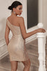 Load image into Gallery viewer, Sparkly Champagne One Shoulder Tight Short Party Dress with Tassels