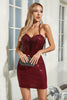 Load image into Gallery viewer, Sparkly Burgundy Spaghetti Straps Tight Short Party Dress with Tassels