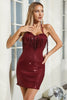 Load image into Gallery viewer, Sparkly Burgundy Spaghetti Straps Tight Short Party Dress with Tassels