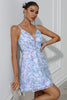 Load image into Gallery viewer, Sparkly Blue A Line Sequined Embroidery Spaghetti Straps Short Party Dress