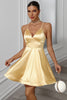 Load image into Gallery viewer, Golden A-Line Spaghetti Straps Satin Short Party Dress