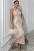 Load image into Gallery viewer, Sparkly Champagne Mermaid Halter Sequined Long Party Dress