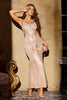 Load image into Gallery viewer, Sparkly Champagne Mermaid V Neck Sequined Long Party Dress