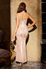 Load image into Gallery viewer, Sparkly Champagne Mermaid V Neck Sequined Long Party Dress