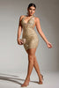 Load image into Gallery viewer, Sparkly Golden Halter Sequins Short Party Dress