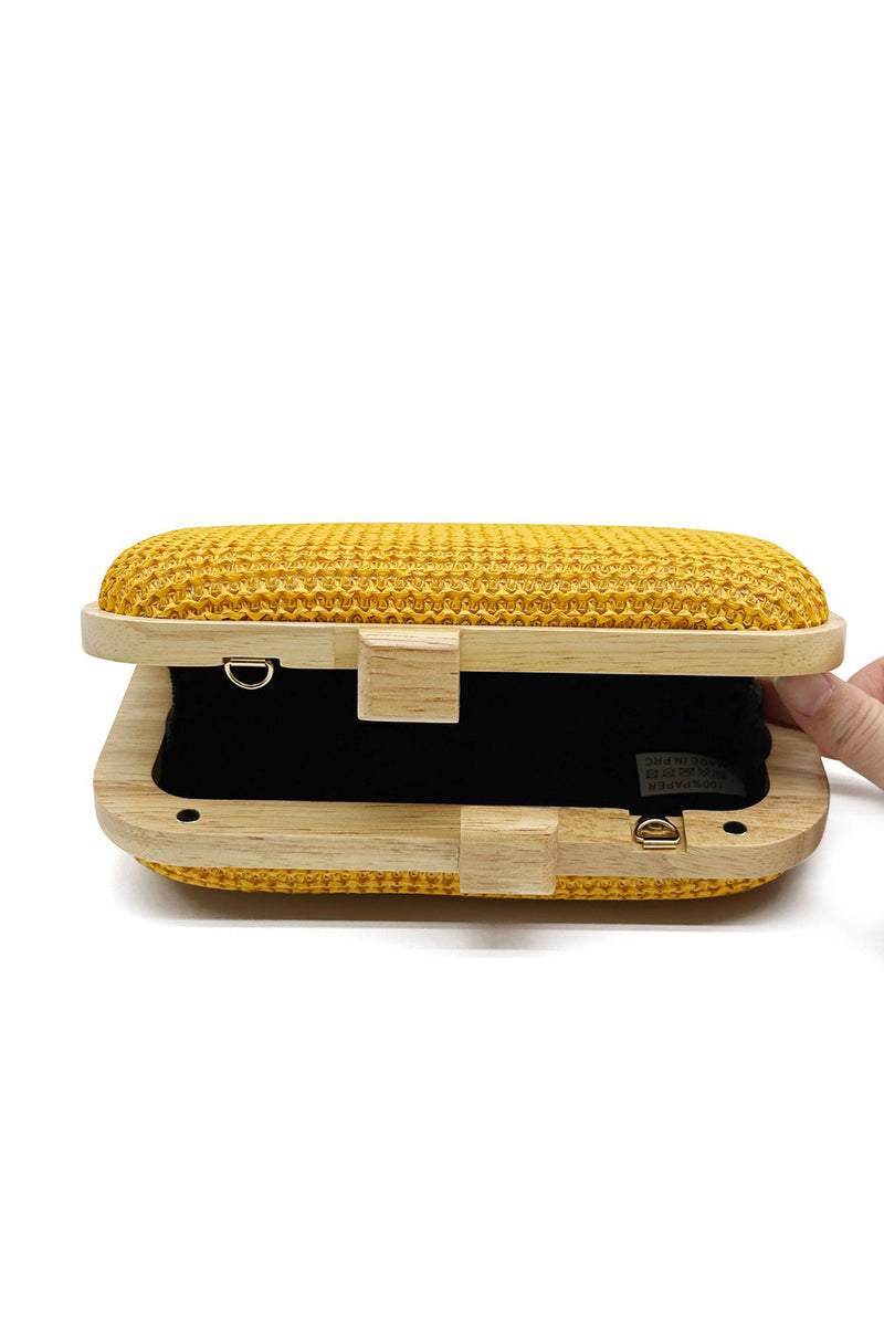 Load image into Gallery viewer, Yellow Handmade Wooden Clutch Bag