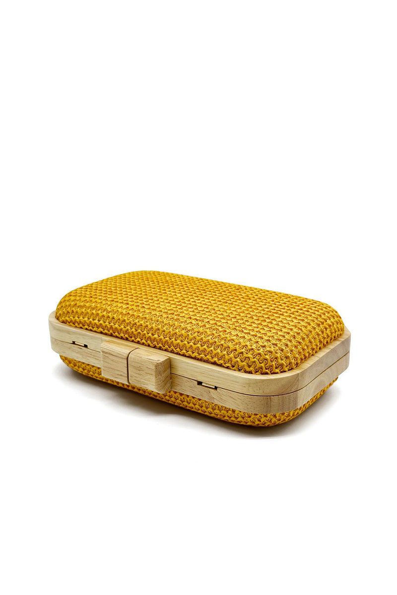 Load image into Gallery viewer, Yellow Handmade Wooden Clutch Bag