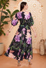 Load image into Gallery viewer, Black Floral A-Line V Neck Long Prom Dress with Belt