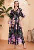 Load image into Gallery viewer, Black Floral A-Line V Neck Long Prom Dress with Belt