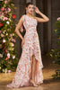 Load image into Gallery viewer, Pink Floral Mermaid One Shoulder Ruffle Long Prom Dress with Slit