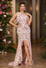 Load image into Gallery viewer, Pink Floral Mermaid One Shoulder Ruffle Long Prom Dress with Slit