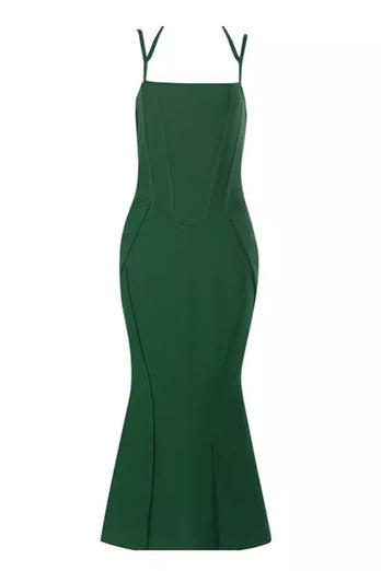 Dark Green Mermaid Spaghetti Straps Corset Prom Dress