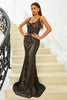 Load image into Gallery viewer, Sparkly Black Mermaid Spaghetti Straps Sequined Long Prom Dress