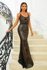 Load image into Gallery viewer, Sparkly Black Mermaid Spaghetti Straps Sequined Long Prom Dress