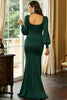 Load image into Gallery viewer, Dark Green Mermaid Long Sleeves Long Prom Dress with Slit