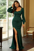 Load image into Gallery viewer, Dark Green Mermaid Long Sleeves Long Prom Dress with Slit