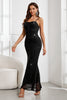 Load image into Gallery viewer, Sparkly Black Sequined Embroidery Mermaid Spaghetti Straps Long Prom Dress