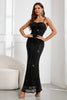 Load image into Gallery viewer, Sparkly Black Sequined Embroidery Mermaid Spaghetti Straps Long Prom Dress