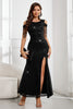 Load image into Gallery viewer, Sparkly Black Mermaid Fringed Cold Shoulder Long Prom Dress with Slit