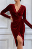 Load image into Gallery viewer, Burgundy Velvet Wrap Long Sleeves Cocktail Dress