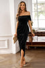 Load image into Gallery viewer, Brown Off the Shoulder Velvet Wrap Long Prom Dress