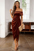 Load image into Gallery viewer, Brown Off the Shoulder Velvet Wrap Long Prom Dress