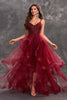 Load image into Gallery viewer, Sparkly Burgundy A Line Ruffle Tiered Long Prom Dress with Sequins