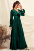 Load image into Gallery viewer, Dark Green V Neck Velvet Wrap Long Prom Dress with Long Sleeves