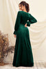 Load image into Gallery viewer, Dark Green V Neck Velvet Wrap Long Prom Dress with Long Sleeves