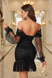Black Corset Long Sleeves Tight Graduation Dress